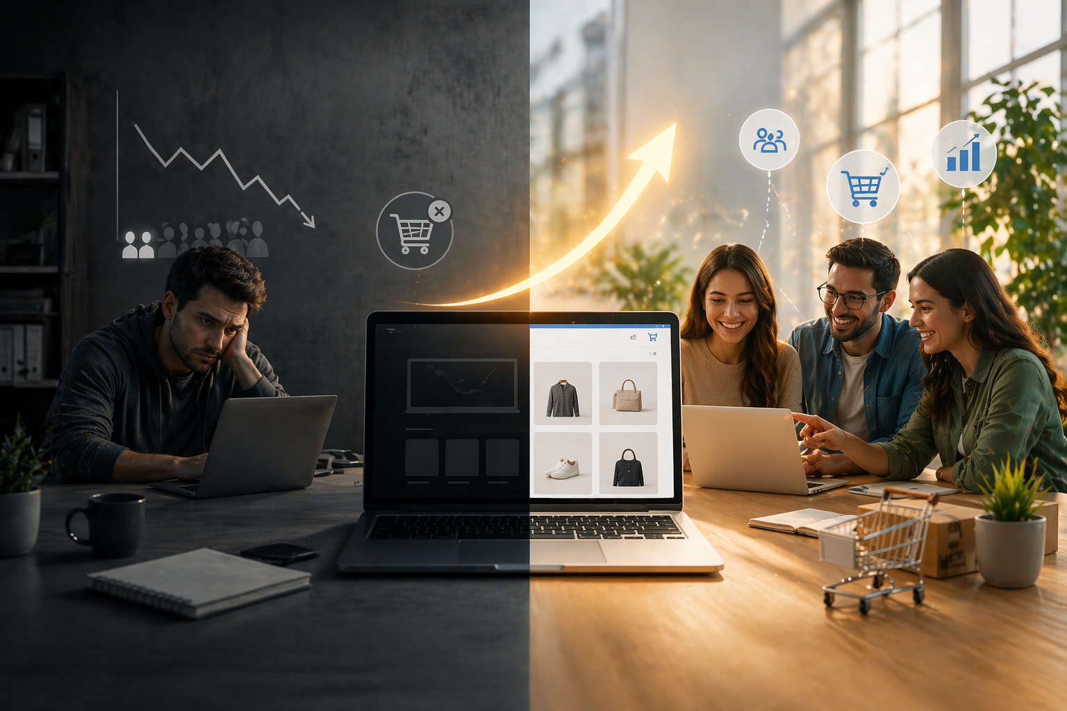 Comparativa de un eCommerce con y sin marketing digital